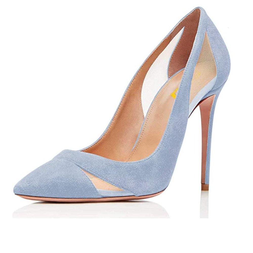 A FSJ Lightskyblue Mesh High Heel Pointed Toe Pump Party Ladie Shoes